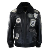 Ανδρικό μπουφάν Topgun Maverick, μαύρο, γκρι, με στάμπα Pilot Bomber US Badges, μαύρη γούνα Tom Cat