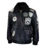 Ανδρικό μπουφάν Topgun Maverick, μαύρο, γκρι, με στάμπα Pilot Bomber US Badges, μαύρη γούνα Tom Cat