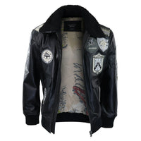 Ανδρικό μπουφάν Topgun Maverick, μαύρο, γκρι, με στάμπα Pilot Bomber US Badges, μαύρη γούνα Tom Cat