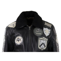 Ανδρικό μπουφάν Topgun Maverick, μαύρο, γκρι, με στάμπα Pilot Bomber US Badges, μαύρη γούνα Tom Cat