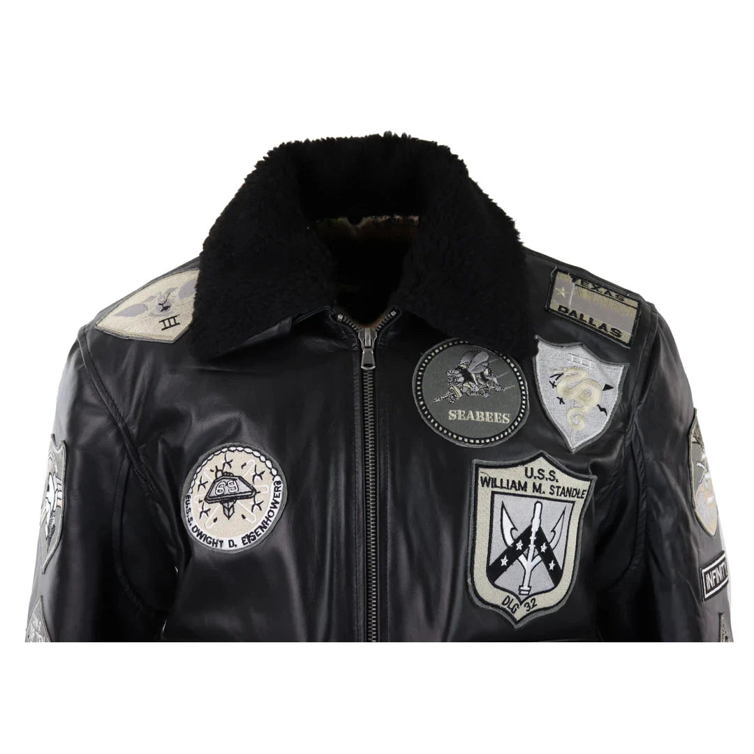 Ανδρικό μπουφάν Topgun Maverick, μαύρο, γκρι, με στάμπα Pilot Bomber US Badges, μαύρη γούνα Tom Cat