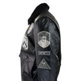 Ανδρικό μπουφάν Topgun Maverick, μαύρο, γκρι, με στάμπα Pilot Bomber US Badges, μαύρη γούνα Tom Cat