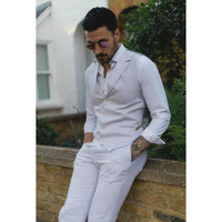 TP-11 - Ανδρικό καλοκαιρινό κοστούμι Γιλέκο Παντελόνι Λινό Επίσημο Ανοιχτό γκρι Γάμου