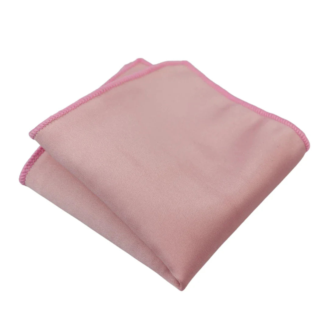 Ανδρική Γραβάτα & Μαντήλι Τσέπης με Λαιμόκοψη, Σατέν Μεταξωτό, Ανοιχτό Ροζ Ροδάκινο