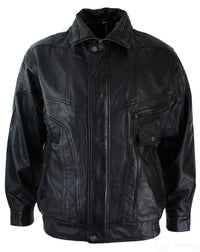 Ανδρικό Classic Bomber Μαύρο Δερμάτινο Μπουφάν Nubuck Πλυμένο Καφέ - Μαύρο