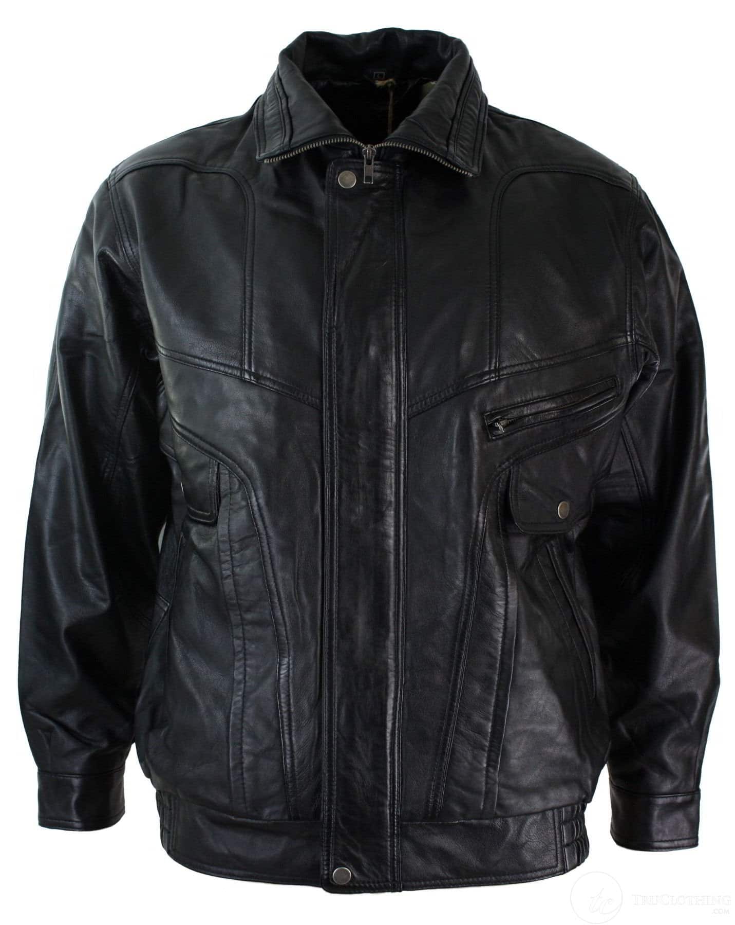 Ανδρικό Classic Bomber Μαύρο Δερμάτινο Μπουφάν Nubuck Πλυμένο Καφέ - Μαύρο