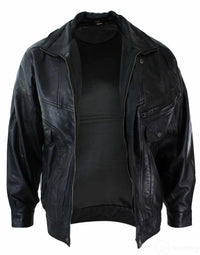 Ανδρικό Classic Bomber Μαύρο Δερμάτινο Μπουφάν Nubuck Πλυμένο Καφέ - Μαύρο