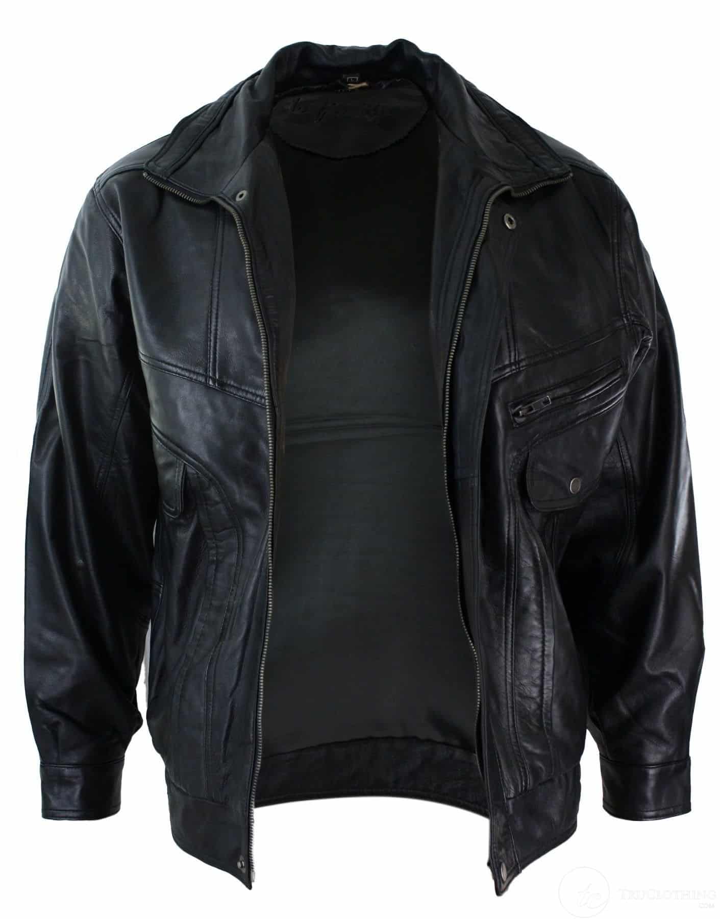 Ανδρικό Classic Bomber Μαύρο Δερμάτινο Μπουφάν Nubuck Πλυμένο Καφέ - Μαύρο