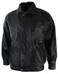 Ανδρικό Classic Bomber Μαύρο Δερμάτινο Μπουφάν Nubuck Πλυμένο Καφέ - Μαύρο