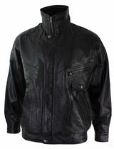 Ανδρικό Classic Bomber Μαύρο Δερμάτινο Μπουφάν Nubuck Πλυμένο Καφέ - Μαύρο