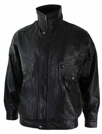 Ανδρικό Classic Bomber Μαύρο Δερμάτινο Μπουφάν Nubuck Πλυμένο Καφέ - Μαύρο