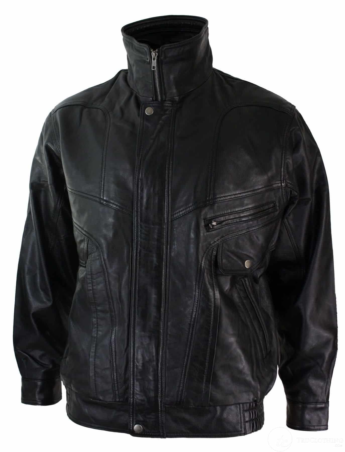 Ανδρικό Classic Bomber Μαύρο Δερμάτινο Μπουφάν Nubuck Πλυμένο Καφέ - Μαύρο