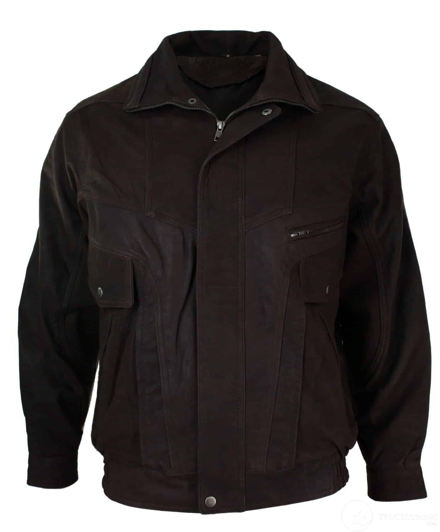 Ανδρικό κλασικό μπουφάν Bomber μαύρο Nubuck πλυμένο καφέ από γνήσιο δέρμα - καφέ