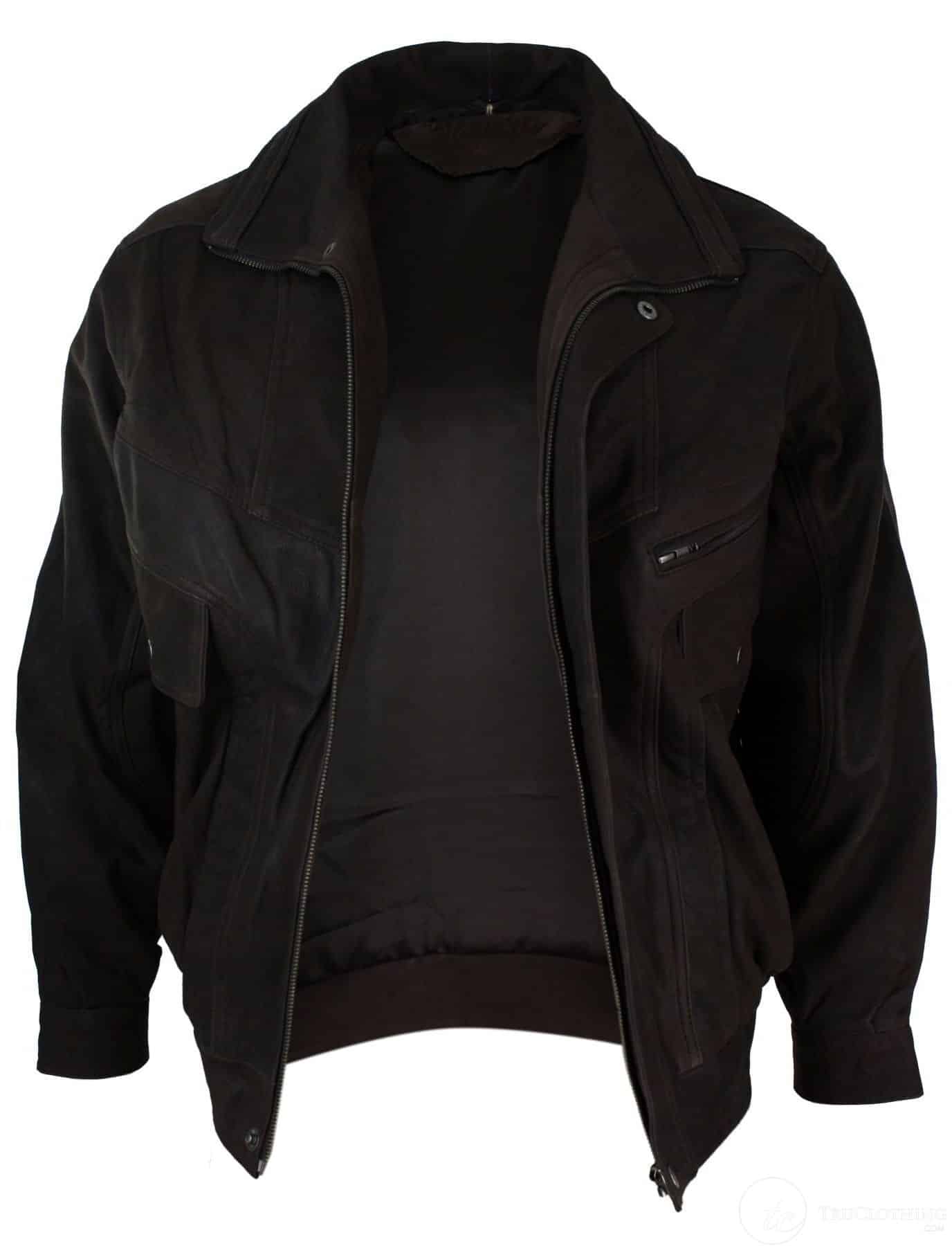 Ανδρικό κλασικό μπουφάν Bomber μαύρο Nubuck πλυμένο καφέ από γνήσιο δέρμα - καφέ