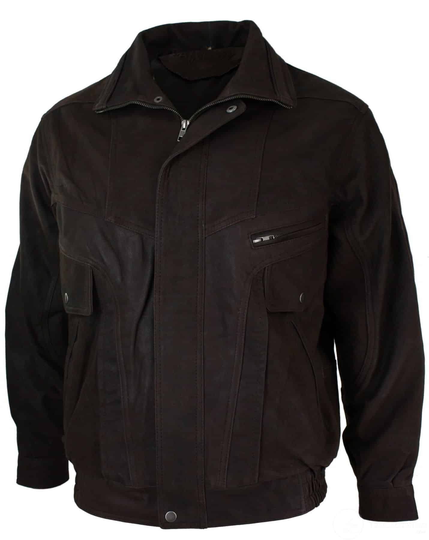 Ανδρικό κλασικό μπουφάν Bomber μαύρο Nubuck πλυμένο καφέ από γνήσιο δέρμα - καφέ