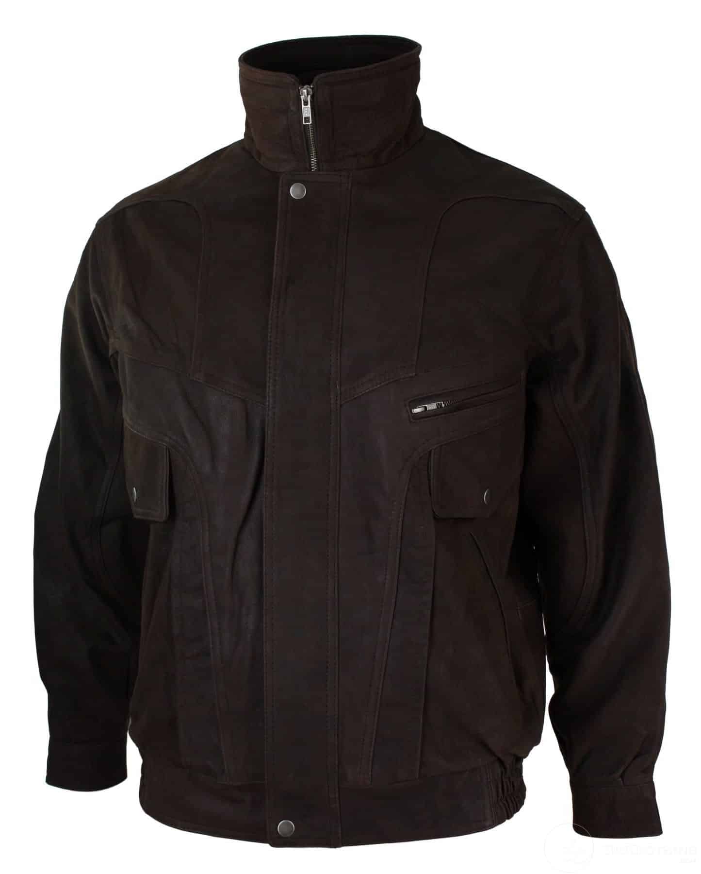 Ανδρικό κλασικό μπουφάν Bomber μαύρο Nubuck πλυμένο καφέ από γνήσιο δέρμα - καφέ