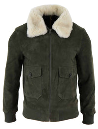 Ανδρικό μπουφάν Varsity Bomber από γνήσιο σουέτ με αφαιρούμενο γιακά - Λαδί
