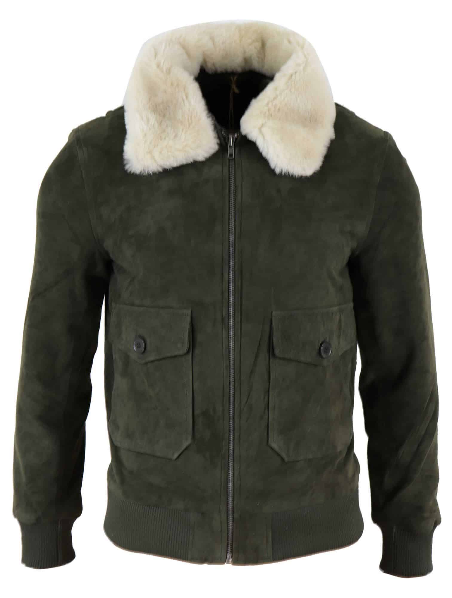 Ανδρικό μπουφάν Varsity Bomber από γνήσιο σουέτ με αφαιρούμενο γιακά - Λαδί