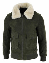 Ανδρικό μπουφάν Varsity Bomber από γνήσιο σουέτ με αφαιρούμενο γιακά - Λαδί