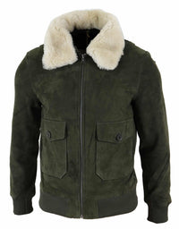 Ανδρικό μπουφάν Varsity Bomber από γνήσιο σουέτ με αφαιρούμενο γιακά - Λαδί
