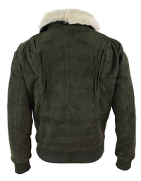 Ανδρικό μπουφάν Varsity Bomber από γνήσιο σουέτ με αφαιρούμενο γιακά - Λαδί