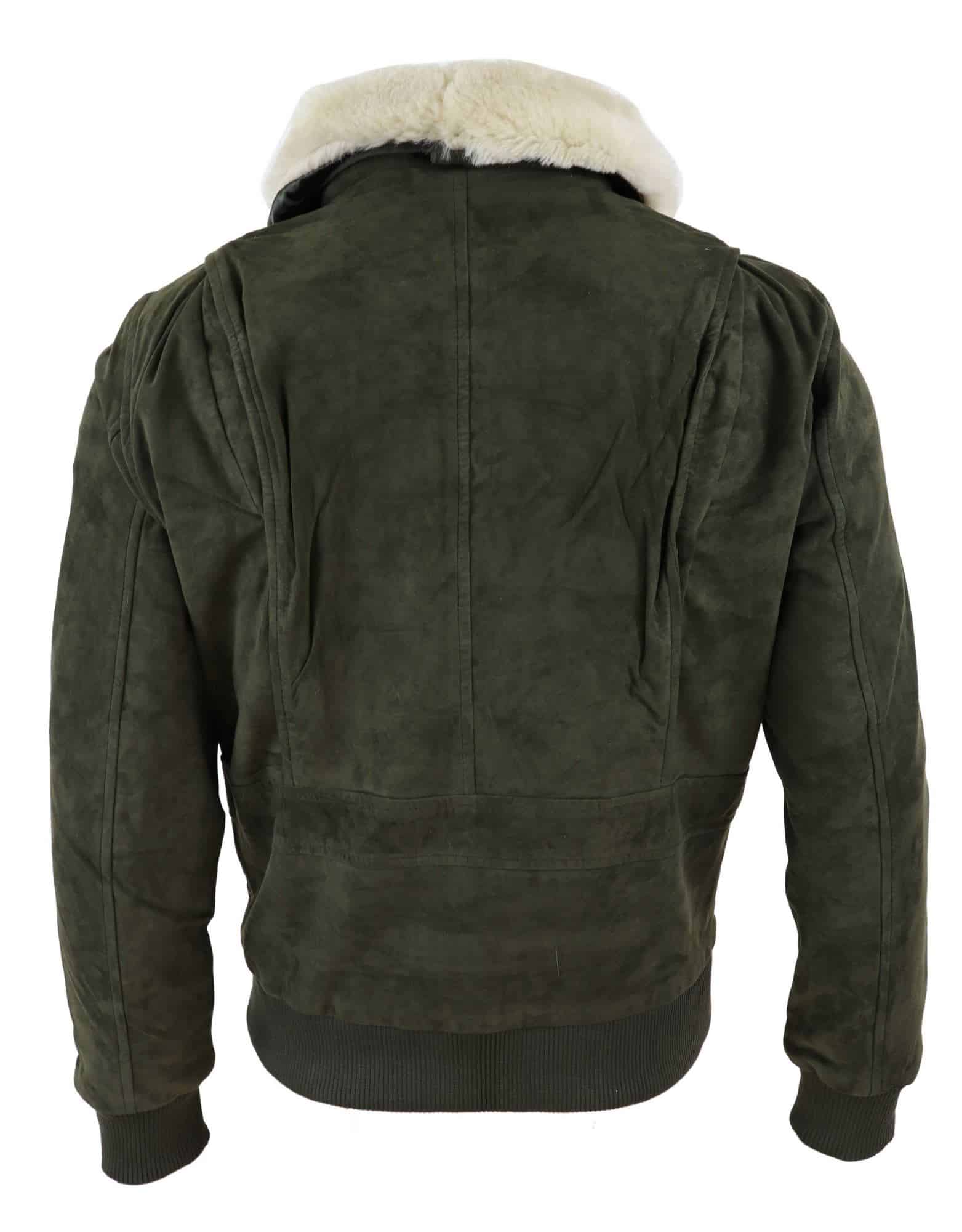 Ανδρικό μπουφάν Varsity Bomber από γνήσιο σουέτ με αφαιρούμενο γιακά - Λαδί