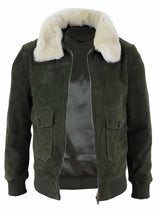 Ανδρικό μπουφάν Varsity Bomber από γνήσιο σουέτ με αφαιρούμενο γιακά - Λαδί