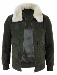 Ανδρικό μπουφάν Varsity Bomber από γνήσιο σουέτ με αφαιρούμενο γιακά - Λαδί