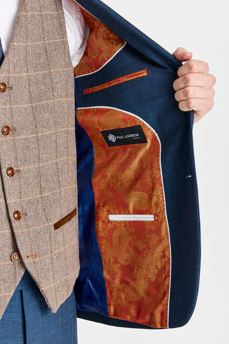 Κοστούμι Viceroy σε μπλε χρώμα με γιλέκο Harris Brown Tweed σε αντίθεση