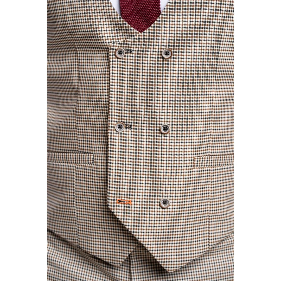 Elwood - Ανδρικό Μπεζ Καρό Γιλέκο Houndstooth