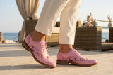 Wolf - Ανδρικά Ροζ Φλοράλ Brogues Παπούτσια Φόρμας με Φτερά