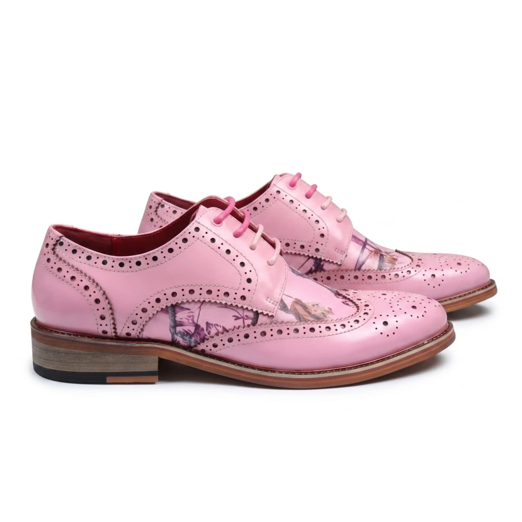Wolf - Ανδρικά Ροζ Φλοράλ Brogues Παπούτσια Φόρμας με Φτερά