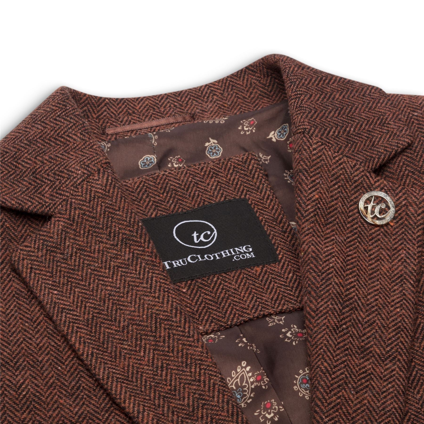 WS-12 - Γυναικείο Σακάκι Κοστουμιού από Τουίντ, Ψαροκόκκαλο, Μάλλινο, Σκουριά, Καφέ