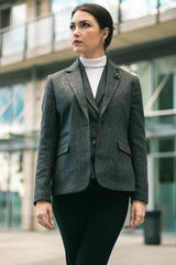 Γυναικείο γκρι σακάκι ψαροκόκαλο από τουίντ σε γραμμή Peaky Tailored της δεκαετίας του 1920, vintage ρετρό