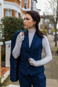 Γυναικείο γιλέκο ψαροκόκαλο από τουίντ, μπλε, vintage, κλασικό Gatsby Blinders, δεκαετίας του 1920