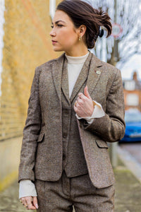 Γυναικείο Σακάκι Vintage Στόπερ Δεκαετίας του 1920, Ταμπά, Καφέ, Ψαροκόκκαλο, Προσαρμοσμένη Γραμμή