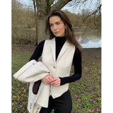 WSN15 - Γυναικείο Γιλέκο από Τουίντ σε Μαλλί σε Κρεμ απόχρωση