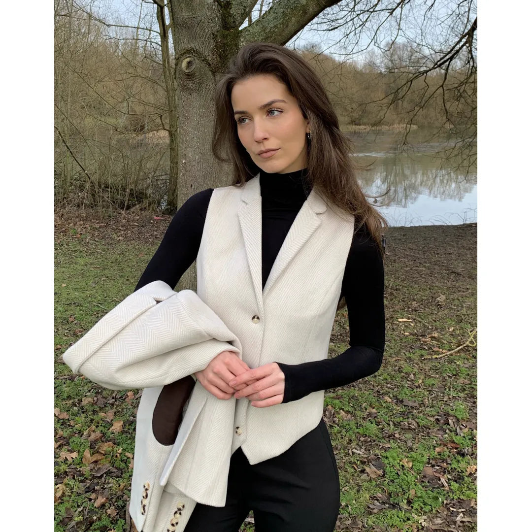 WSN15 - Γυναικείο Γιλέκο από Τουίντ σε Μαλλί σε Κρεμ απόχρωση