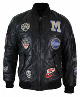 Ανδρικό Δερμάτινο Καπιτονέ Μπουφάν Varsity Baseball Bomber Letterman Badge