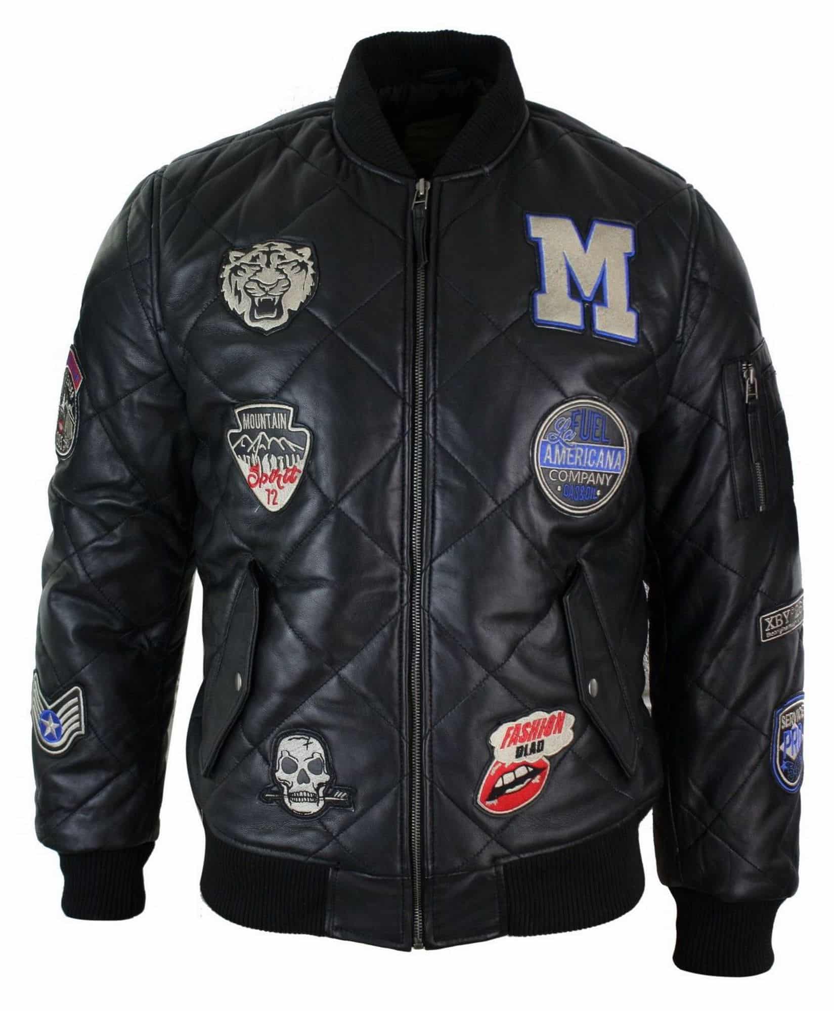 Ανδρικό Δερμάτινο Καπιτονέ Μπουφάν Varsity Baseball Bomber Letterman Badge