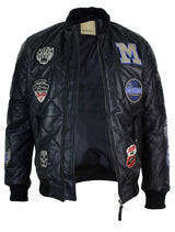 Ανδρικό Δερμάτινο Καπιτονέ Μπουφάν Varsity Baseball Bomber Letterman Badge