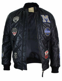 Ανδρικό Δερμάτινο Καπιτονέ Μπουφάν Varsity Baseball Bomber Letterman Badge