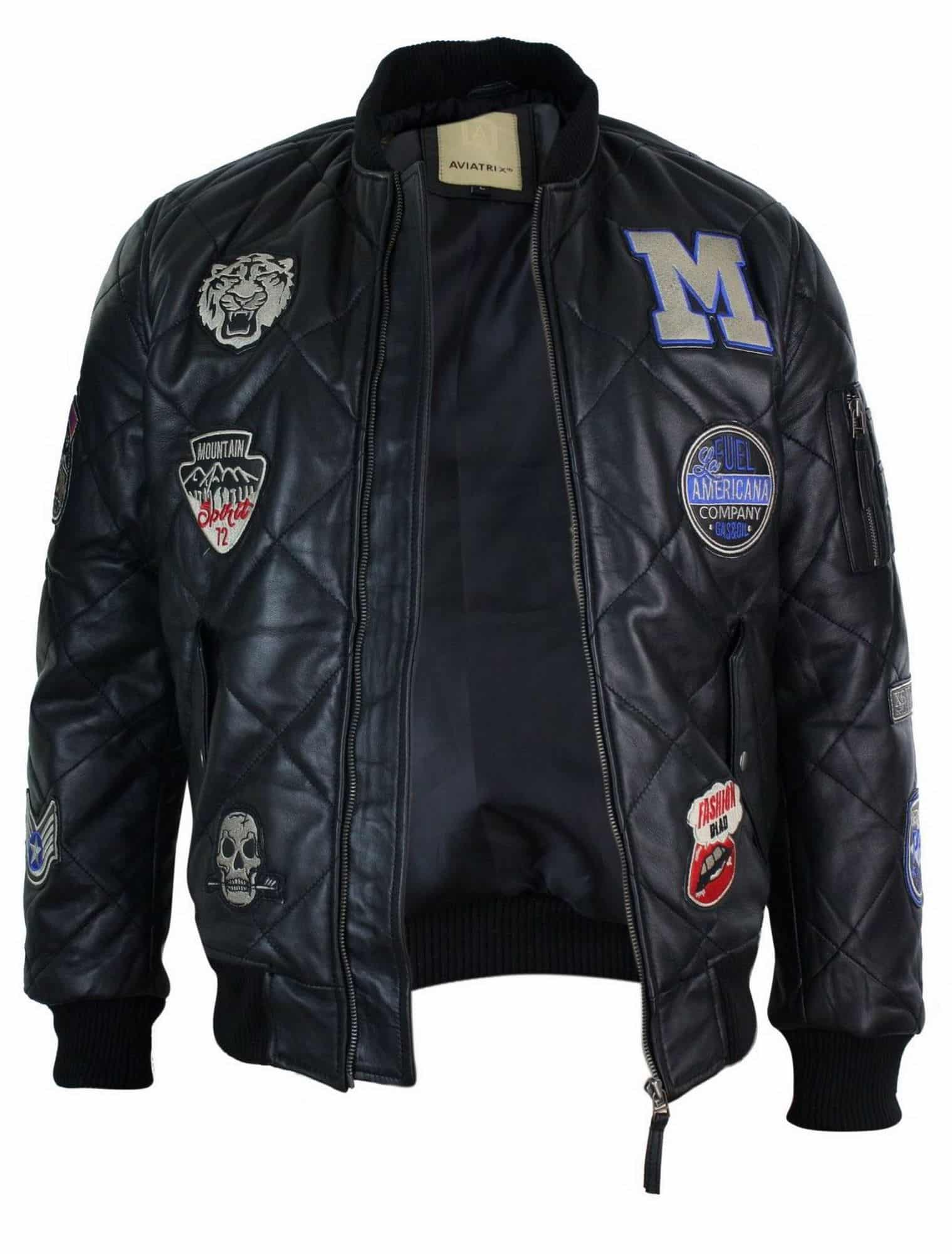 Ανδρικό Δερμάτινο Καπιτονέ Μπουφάν Varsity Baseball Bomber Letterman Badge