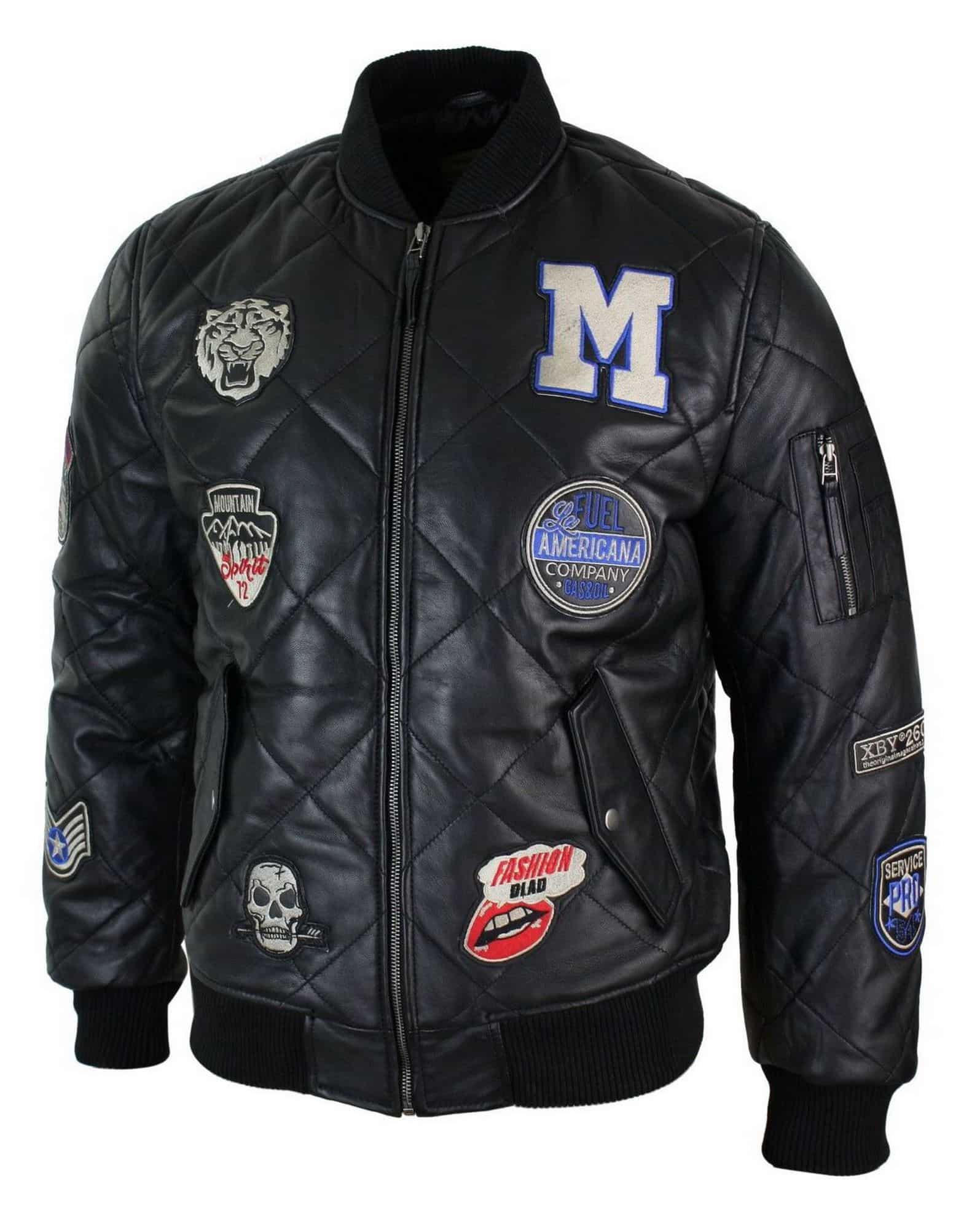 Ανδρικό Δερμάτινο Καπιτονέ Μπουφάν Varsity Baseball Bomber Letterman Badge