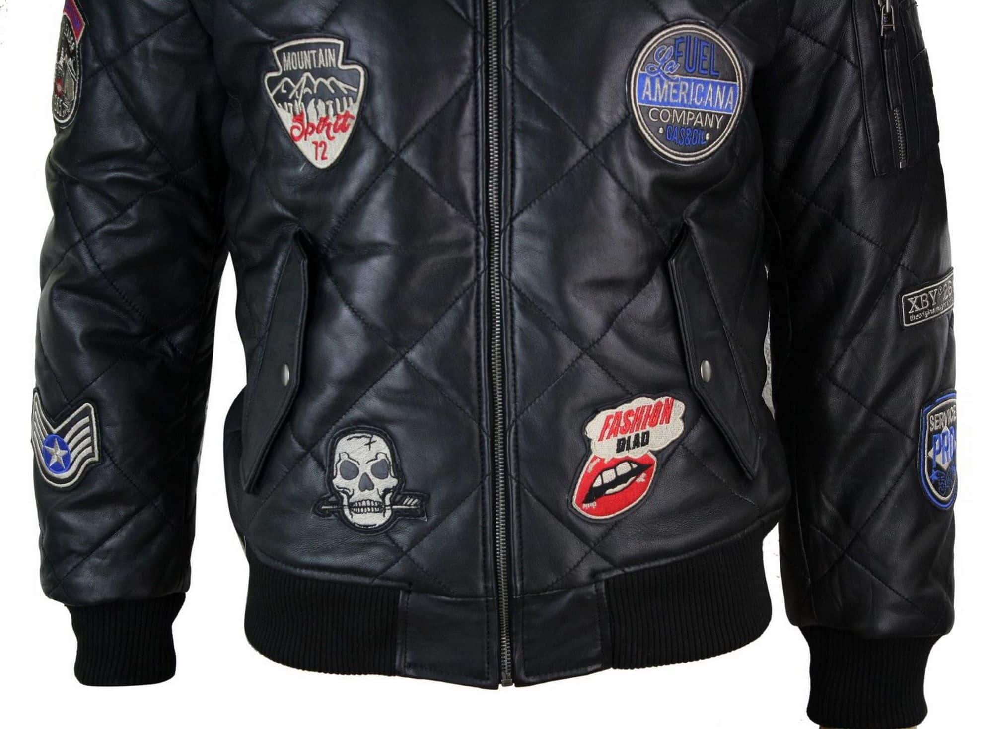 Ανδρικό Δερμάτινο Καπιτονέ Μπουφάν Varsity Baseball Bomber Letterman Badge
